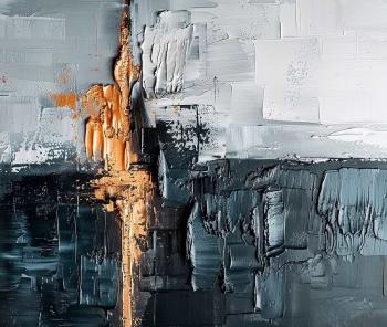 Deep blue brown abstract oil painting